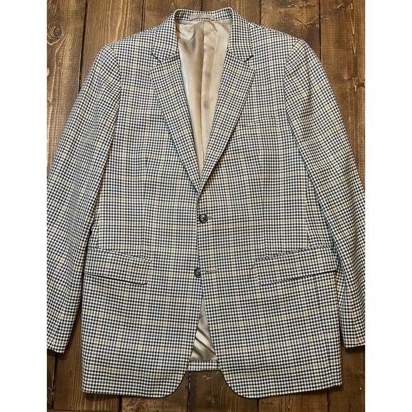LNWOT CURRENT Loro Piana 120 Tan Blue 100% Wool Plaid With Cuffs Jacket 42r - Picture 1 of 6